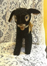 Vintage Steiff Swapl Agnello Persiano Nero Mohair Giocattolo Orecchio Pulsante ID Tag 9,5"