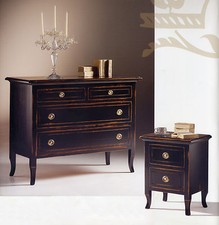 TRITTICO 1 COMO' + 2 COMODINI COMODINO LACCATO CASSETTONE CAMERA NOCE  MASSELLO