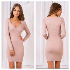 Vestito Barbie S 42 Donna Rosa Salmone Cipria Mini Abito Scollo A V Corsetto Top