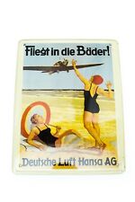 Vintage Original metal advertising plate Lufthansa AG Fliegt in die Bäder!