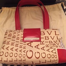 Borsa da donna Bulgari BVLGARI in seta stampata e pelle colore rosso e beige