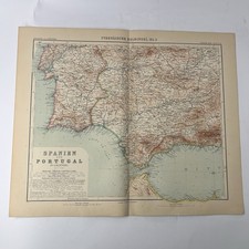 Stampa antica Spagna Portogallo 1908 Andalusia Madrid Lisbona Stieler Hand Atlas