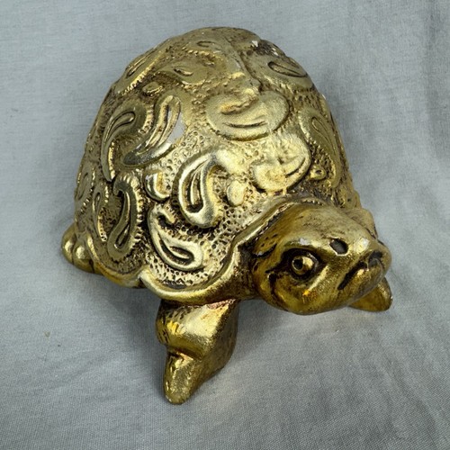 Vintage gold ceramic turtle - gold,