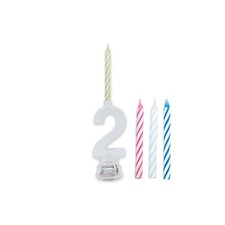 Porta Candelina Numero 2 Con Luce Led Lampeggiante Con 4 Candeline Colorate Deco