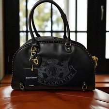 Borsa da bowling Juicy Couture Twig maxi nera PU e tono oro nuova
