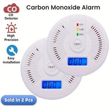 2 pezzi monossido gas di carbonio rilevatore FUMO Display LCD✅ NUOVO