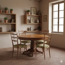 Tavolo Tondo Antico Noce
