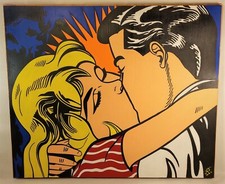 ? Dipinto acrilico pannello legno abete Kiss II 2 Roy Lichtenstein 1962 Pop Art