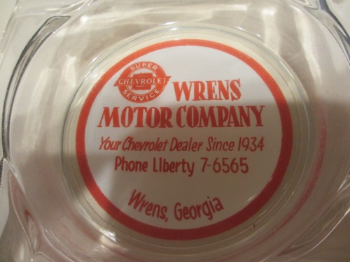 Vtg chevrolet glass ashtray - glass,