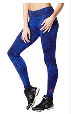 LEGGINGS WOMAN ZUMBA BLU E NERO famtasia geometrica  SIZE SMALL tG S OTTIMI