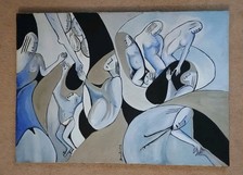 Quadro Olio Su Tela Arte Moderna Astratta Pop Art  Vintage Anni 70 Firmato 