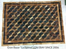 ?? 70's tappeto cavallino cowhide patchwork rug leather vintage 203x148 cm