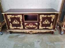 MOBILE PORTA TV IN LEGNO NOCE E FOGLIA ORO CON CRISTALLI ARREDO SOGGIORNO CASA