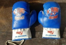 GUANTONI BOXE USATI BAMBINO BOXING RING SPORT ONE 6 ONCE COLORE BLU CON LACCI