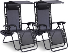 Set 2 Sedia Sdraio Reclinabile Con Tettuccio Regolabile, Sedia Giardino Pieghevo