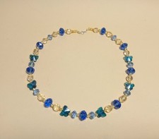 COLLANA VETRO sfaccettato CRISTALLO Blu Turchese Giallo VINTAGE Arg 925 FARFALLE