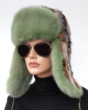 Pelliccia Berretto Visone Czapka Cappello da Pilota Pelo Uschanka Inverno Verde