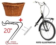 Portacesto Portapacchi 20 Pollici + Cestino Cesto VIMINI Marrone + Piastra Bici