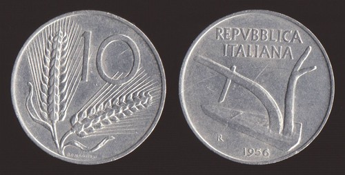 Lire 1956 spighe aratro - 1956, e