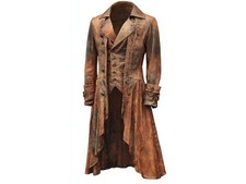 Cappotto lungo vintage in pelle marrone | giacca spolverino trench invecchiato | Steampunk Go