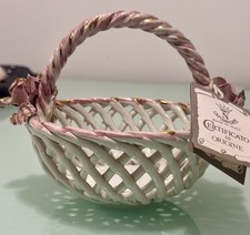 Cesto porcellana intrecciata Capodimonte vintage rose rosa Made in Italy con certificato di autenticità