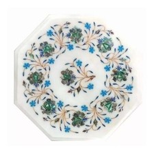 Tavolo in marmo bianco personalizzato Pietàdura semiprezioso fatto a mano in pietra intarsiata arredo