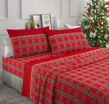 COMPLETO LENZUOLA IRGE KILT SCOZZESE ROSSO NATALE MATRIMONIALE MADE IN ITALY
