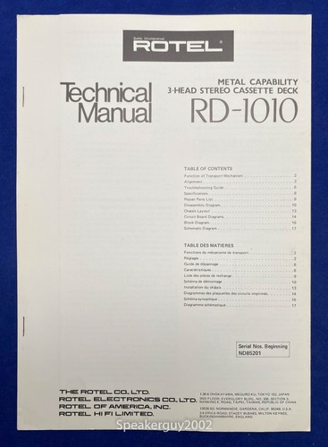 Manuale tecnico cassette rotel - tecnico,