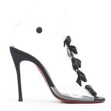 CHRISTIAN LOUBOUTIN fiocco fiocco nero nastro grosgrain PVC cinturino a T sandalo tacco EU36