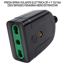 PRESA SPINA VOLANTE ELETTRICA 2P + T 10/16A 250V BIPASSO FEMMINA NERO EXTRASTAR
