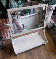 SPECCHIO BAGNO CON RIPIANO SPECCHIO TRUCCO METALLO ANTICO STILE COUNTRY SHABBY CHIC NUOVO
