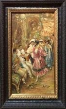 Dipinto olio tavola "Carnevale "Vincenzo Migliaro, Napoli 1858 - 1938. certif.