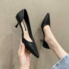 Decolte scarpe donna tacco 6 cm nero eleganti ufficio pelle sintetica 17808