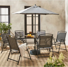 Tavolo da giardino in acciaio, 6 poltrone e 1 ombrellone, antracite