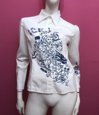 ICEBERG Camicia bianca panna immagine blu azzurra Tg S/42