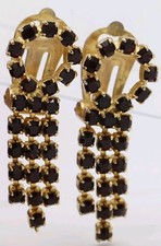 Orecchini  Vintage - Anni 60/70 In Ottone Dorato E Pietre Dure Rosso Rubino 