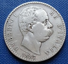 MONETA REGNO UMBERTO I 2 LIRE 1887 2°TIPO ZECCA DI ROMA,ARGENTO 835/9,90 GRAMMI