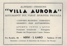 PUBBLICITA' VINTAGE 1949 : ALBERGO PENSIONE VILLA AURORA-NERVI S.ILARIO