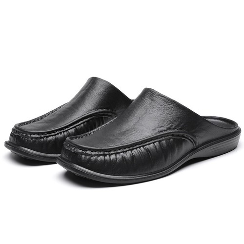 Men leather slippers slip on - slippers,