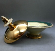 VASO VASETTO IN CERAMICA - VERDE E ORO - HAND MADE IN ITALY - FIORENTINE -