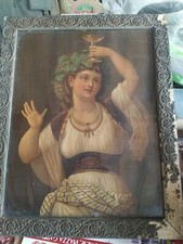 Quadro Stampa Donna Con Uva Arte Cornice Legno Gesso Vetro Soffiato