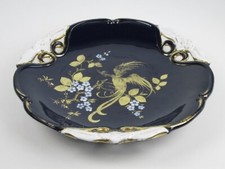 Centrotavola ceramica Sesto Fiorentino piatto maiolica blu cobalto e oro vintage