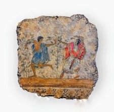 ETRUSCO LEOPARDI TERRACOTTA POLICROMA APPENDERE MURARE STILE AFFRESCO CM 39x35