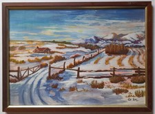 ARTE NAIF inverno scena invernale montagna tempera ENRICO COPETTA COEN 1925-89