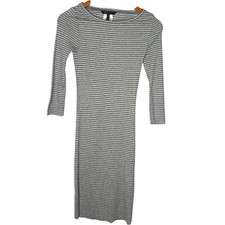 BCBGMAXAZRIA abito aderente a righe donna XS bordo grezzo orlo grigio elasticizzato manica 3/4