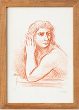 ACHILLE FUNI (1890-1972) Quadro Opera Litografia Ragazza - con Cornice cm 50x35