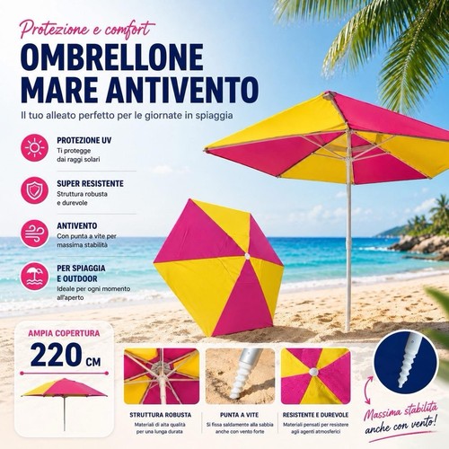Ombrellone mare antivento 220 - ombrellone,