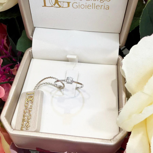 Anello solitario con zircone - solitario,