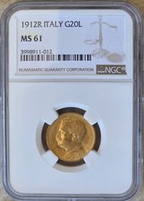 MONETA ORO REGNO D'ITALIA VITTORIO EMANUELE III 20 LIRE ARATRICE 1912 RARA 