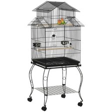 PawHut Gabbia per Uccelli da Interni in Acciaio e Legno a 4 Ruote con Trespolo